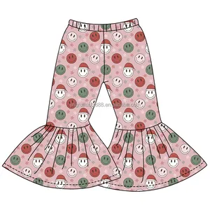 Lovely Autumn neonate Bell Bottoms Christmas Smile Face Printed Toddler Baby High Elastic Soft Flare Pants