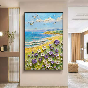 Pintura al Óleo Texturizada Pintada a Mano de la Aldea de Dafen, Olas de Viento Crema, Decoración de Sala de Estar, Paisaje Tridimensional Hecho a Mano - Product Image 1