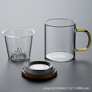 Taza de vidrio con diseño de montaña nevada y tapa de madera, taza de té transparente y gruesa para preparar y beber, para uso personal en la oficina. - Product Image 3