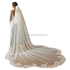 Il bordo del pizzo del fiore YM281 Appliques <span class=keywords><strong>velo</strong></span> della cattedrale lungo 1 livello con gli <span class=keywords><strong>accessori</strong></span> della <span class=keywords><strong>sposa</strong></span> del pettine - Product Image 1