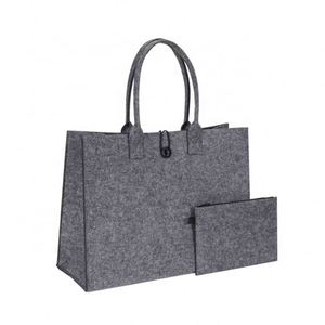 2026 Reusable Custom Eco-Friendly Casual Large Capacity Grey Women Tote Bag <b>Handbag</b> With Small Felt Wallet Pouch - Product Image 1