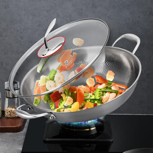 Wok de Lujo de Acero Inoxidable Triple Martillado con Tapa de Vidrio y Asas de Acero Inoxidable, Aceptamos OEM y ODM - Product Image 2