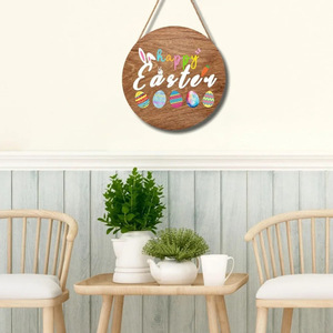Easter Wooden Doorplate Circular Hanging Sign With Bunny And Egg <b>Decorations</b> <b>Home</b> <b>Decoration</b> Multi Piece Package - Product Image 4