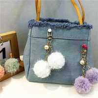 Porte-clés mignon Kawaii avec pompon en perles et boule moelleuse, coloré pastel, pour sac, voiture, étui d'écouteurs, breloque, pendentif