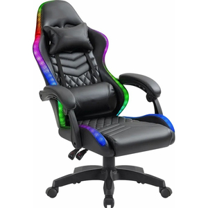 Chaise de jeu inclinable colorée Chaise de jeu de massage RVB avec lumières et haut-parleurs Chaise de course Predator en cuir PU avec repose-pieds - Product Image 2