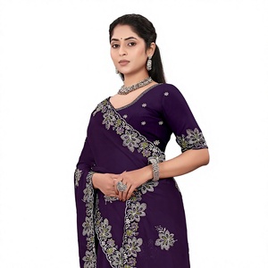Vexotrend Indian CustomizationDesigner Women's Satin Chiffon <b>Saree</b> Embroidery Swarovski Patola Design Traditional Style Wedding - Product Image 1