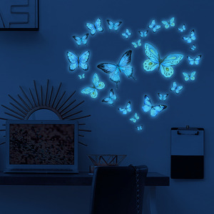 Nouvelle lumière nocturne murale autocollante en forme de papillon bleu, autocollant mural en PVC, décoration intérieure pour salon et <span class=keywords><strong>chambre</strong></span> à coucher - Product Image 1