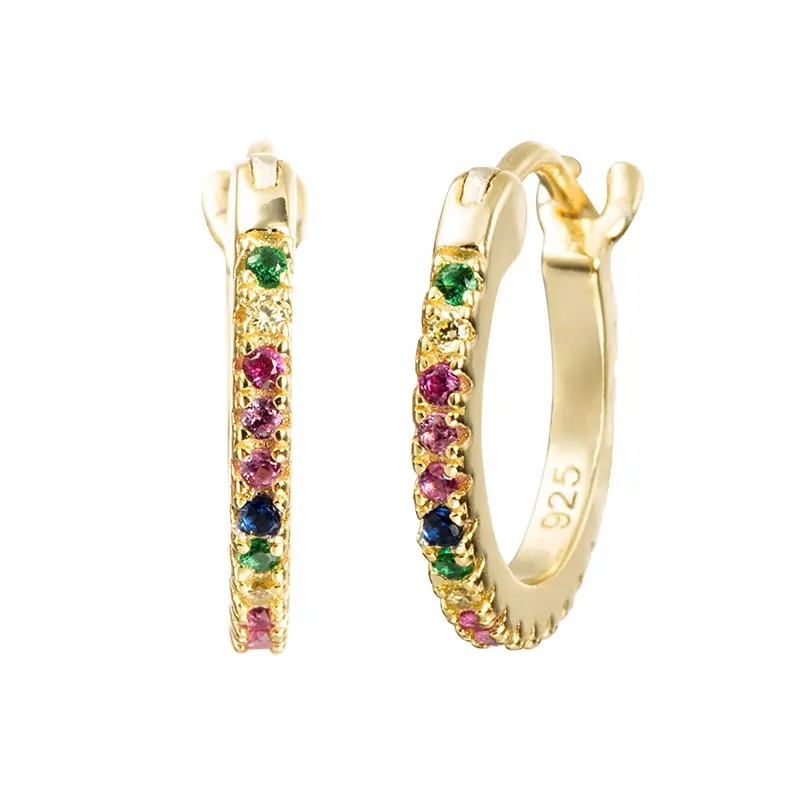 Gemnel Custom 925 Sterling Zilveren 18K Gold Synthetische Edelsteen Regenboog Hoepel Oorbellen