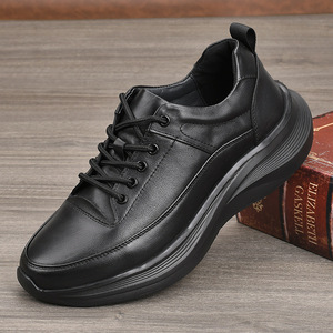 Chaussures habillées en cuir véritable à bout rond et lacets pour hommes, semelle extérieure en caoutchouc souple, style uni pour mariage d'automne - Product Image 1