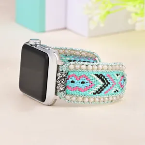 Fashion Beads Boho Woven adjustable watch strap Watch Band For Apple Watch 8/7/6/5 41mm 45mm