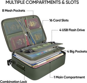 Di động màu xanh lá cây 15 ''x 11'' x 4 ''chống cháy hộp tài liệu không thấm nước tập tin tổ chức hộp cho quan trọng thủ tục giấy tờ khóa nộp hồ sơ - Product Image 2