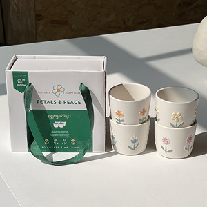 Novelty Hand-Painted Flower Coffee <b>Cup</b> <b>Set</b> of 4 Cute Ceramic Mugs Gift <b>Set</b> for Girls - Product Image 2