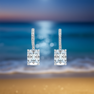 Pendientes de Diamantes Azul Marino E1543, Corte Esmeralda, Oro Blanco, Joyería Clásica para Mujer, para Boda - Product Image 2