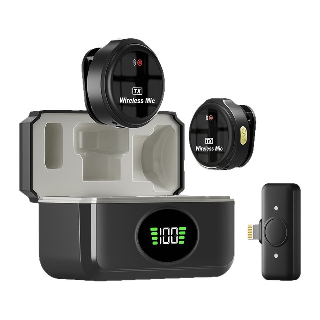 1-Drag 2-TX 30m Wireless LED Lavalier Microphone Q8 Audio Recorder Charge Box Clip Collar DSLR Camera Omni-Directional