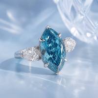 Bague en diamant bleu fantaisie certifié IGI, cultivé en laboratoire, or massif 18 carats, coupe marquise, 3 pierres