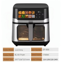 Friteuse à air électrique sans huile pour repas sains à la maison, 8L, avec fenêtre de visualisation large en verre, 1700W, écran tactile couleur, arrêt automatique