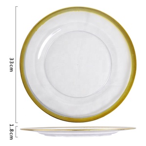 Assiette <span class=keywords><strong>de</strong></span> présentation en acrylique transparent <span class=keywords><strong>de</strong></span> 13 pouces avec bord doré, multicolore, pour la mise en <span class=keywords><strong>table</strong></span> <span class=keywords><strong>de</strong></span> mariage <span class=keywords><strong>et</strong></span> <span class=keywords><strong>de</strong></span> fête (vente en gros) - Product Image 2
