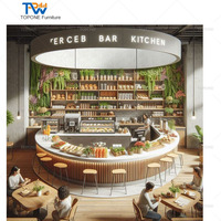 Comptoir de bar incurvé moderne en marbre avec éclairage LED haute luminosité pour discothèque, salon, restaurant