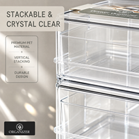 Boîtes de rangement empilables transparentes en PET, plusieurs tailles, avec poignées, pour l'organisation du comptoir de la salle de bain et de la cuisine