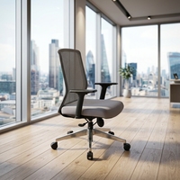Chaise de bureau ergonomique à dossier moyen en maille TUV Classe 4 avec vérin à gaz, accoudoirs réglables 2D, support lombaire, base en aluminium et roulettes en PU