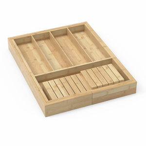 HOSTK organisateur d'argenterie en bambou de cuisine réglable et plateau à couverts avec séparateur et bloc de couteaux amovible - Product Image 6