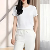 Support OEM/ODM, Vente directe usine, Nouveauté été, T-shirt basique extensible à col rond et manches courtes en viscose pour femme