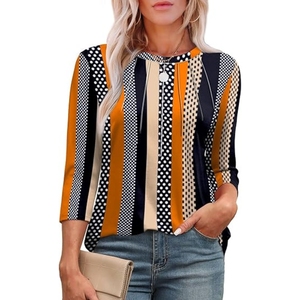 Nueva Camiseta Informal Plisada de Cuello Redondo y Manga Tres Cuartos para Mujer, a la Moda - Product Image 3