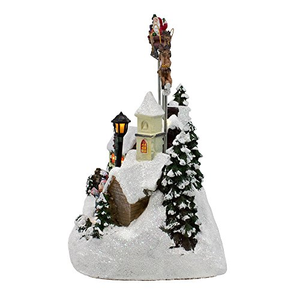 Village musical à LED fonctionnant sur piles avec Père Noël et cerfs, maison de village de Noël, décoration de village de Noël en résine - Product Image 2