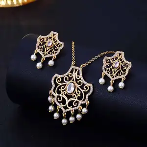 CDD Boho Vintage Tassel Indian Wedding Necklace Earrings Sets For Women Ultra Luxury Zircon Jewelry Set