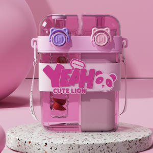 Botella de Agua de Plástico de Gran Capacidad con Doble Compartimento y Pajita para Niños, Diseño de Dibujos Animados, Ideal para Deportes al Aire Libre - Product Image 2