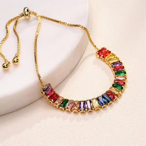 Pulsera de tenis de moda de Zirconia cúbica chispeante chapada en oro para mujer tobillera ajustable rectangular de color - Product Image 6