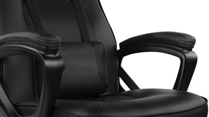 Chaise de jeu de course tout noire avec panneaux respirants, dossier haut ergonomique, pivotante et réglable, avec coussin lombaire - Product Image 5