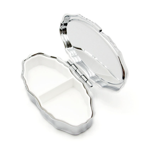 Kant Pillendoos Zilver Blanco Rhombus Metalen <span class=keywords><strong>Pil</strong></span>-Container Ovale Opbergdozen <span class=keywords><strong>2</strong></span> Compartimenten - Product Image 1