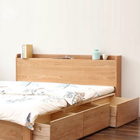 Lit double 1,8 m en chêne massif, style nordique moderne et minimaliste, avec tiroirs et système de levage à vérin pour rangement intégré