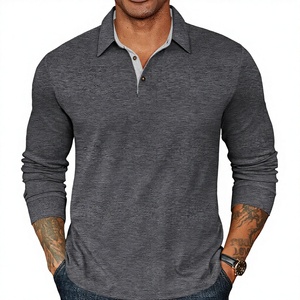 Chemise de golf pour homme en tissu dobby polyester léger, à manches longues, boutonnée, unie, de haute qualité, pour l'automne et l'hiver - Product Image 2