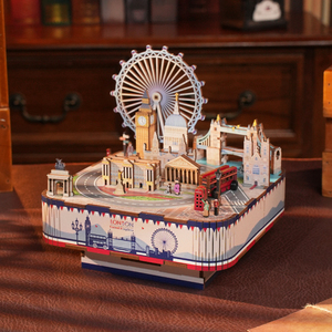 Tonecheer - Caja de Música Mecánica Ecológica con Diseño de Monumentos de Londres, Rompecabezas 3D para Decoración del Hogar y Regalo de Viaje Británico - Product Image 1