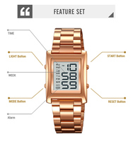 SKMEI # Montre numérique 2550 à 4 touches, performances plus stables, grand écran, bracelet en acier inoxydable, résistance à l'eau 30 m, pour homme et femme