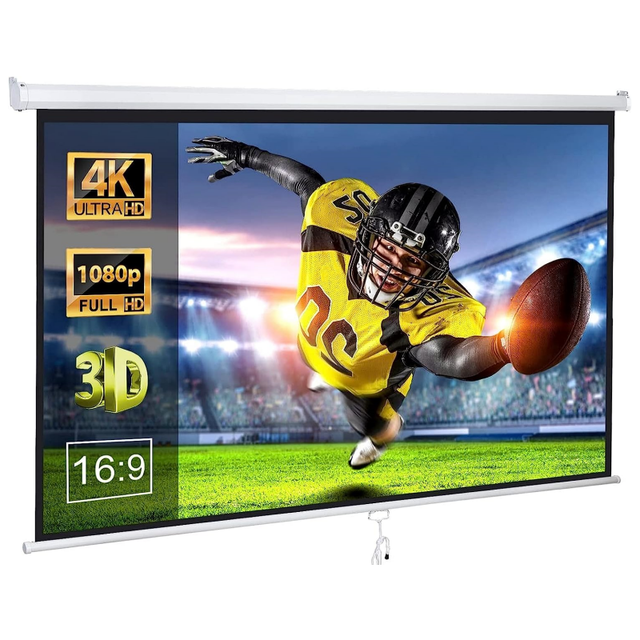 Window Projection Movie Screens 4K HD16:9 Wrinkle-Free Wall Mounted Manual Projector Screen Pull Down for Home Theater Backyard