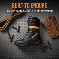 Bottes de sécurité montantes en cuir noir ignifuge avec logo personnalisé OEM, à lacets et fermeture éclair, pour hommes, avec embout en acier, pour pompiers, vente en gros