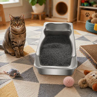 Bac à litière pour chat anti-dérapant et durable, avec protection anti-éclaboussures, en métal, motif ours mignon