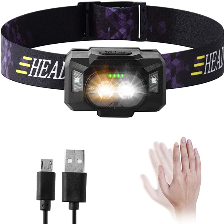 Новый дизайн, налобный фонарь, 6 режимов, водонепроницаемый Головной фонарь, индукционный Головной фонарь с USB, перезаряжаемый легкий сенсорный светодиодный налобный фонарь