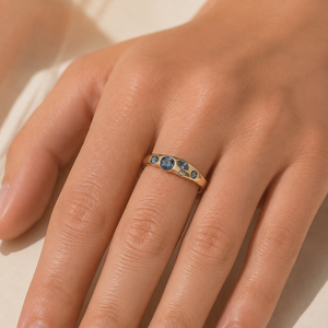 Blue Zircon Organic Band <b>Ring</b> Stainless Steel 14K Gold Vacuum Plated Mixed Shape Asymmetric <b>Ring</b> - Product Image 4