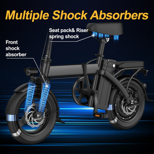 Vélo électrique <span class=keywords><strong>pliable</strong></span> en stock aux États-Unis, directement de l'usine, 14 pouces, batterie lithium 48V 15Ah, moteur sans balais 500W, suspension arrière, 3 vitesses, acier - Product Image 4