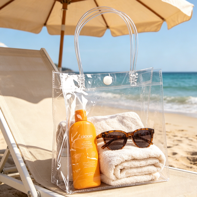 Durable Clear PVC Tote Bag Large Beach Transparent Shoulder Jelly Candy Handbag for Clothing & Shoes