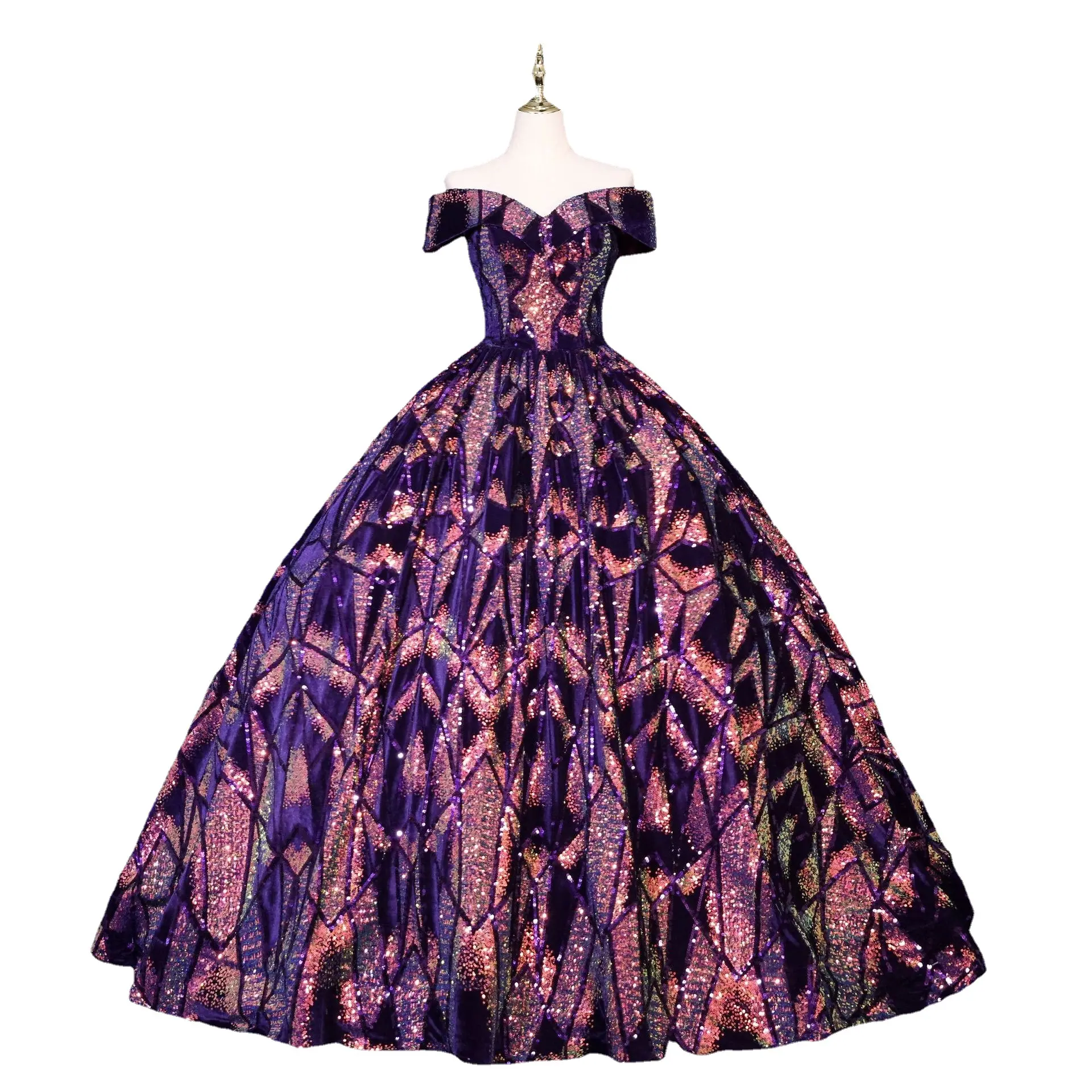 Robe de bal princesse à épaules dénudées, en paillettes, robes de bal formelles pour filles