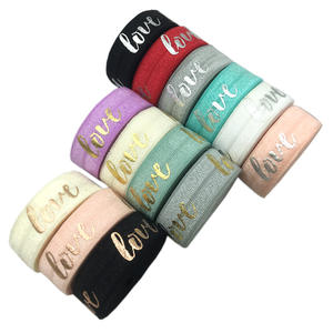 100 Meter 5/8 "Goud Zilver Verijdelde Liefde Bedrukt Vouw Over Elastische Groothandel Valentijn Foe Lint Voor <span class=keywords><strong>Diy</strong></span> Hoofddeksels Haaraccessoires - Product Image 1