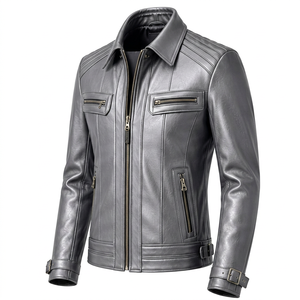 เสื้อแจ็คเก็ตหนังแท้สำหรับผู้ชาย คอปกพับได้ ปิดด้วยซิป - Product Image 1
