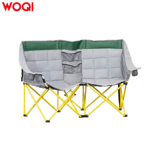 Chaise de camping double WOQI pliable, chaise de jardin d'extérieur, gris clair, structure en aluminium, 146x60x92cm, avec poche de rangement et porte-gobelet - Product Image 4
