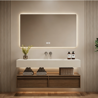 Meuble-lavabo de salle de bain en pierre de haute qualité, personnalisé, étanche, avec panneau, miroir, lavabo et robinet