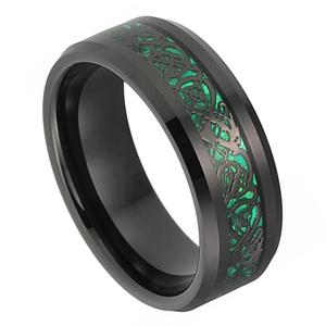 Anello in tungsteno con drago, fusione di drago cinese e nodo celtico, fede nuziale gotica tricolore oro 18 carati/nero - Product Image 6